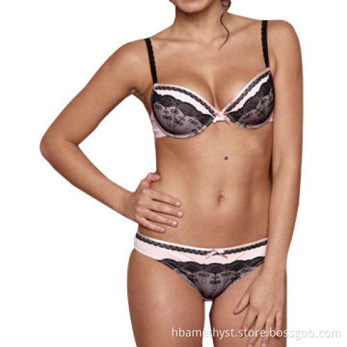 Embroidered microfiber lingerie set
